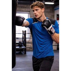 Everlast Mens Everdri Athletic Fit T-Shirt Blue Black Mesh Training Top Small